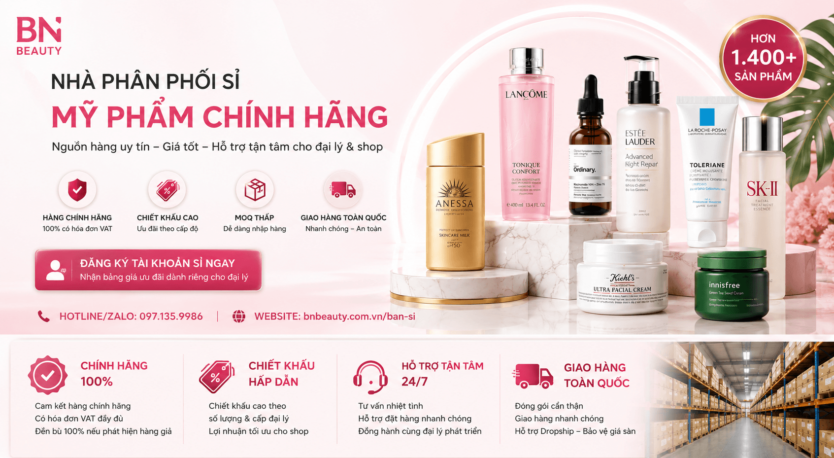 BN BEAUTY - Nhà phân phối sỉ mỹ phẩm chính hãng, nguồn hàng uy tín, giá tốt, hỗ trợ tận tâm cho đại lý và shop