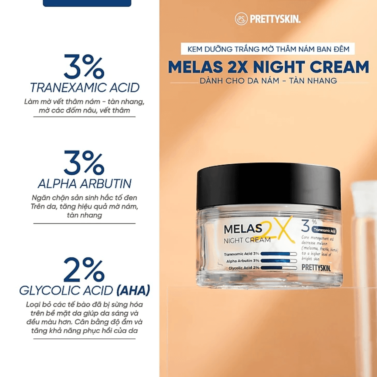Pretty Skin - Kem dưỡng Melas 2X Cream