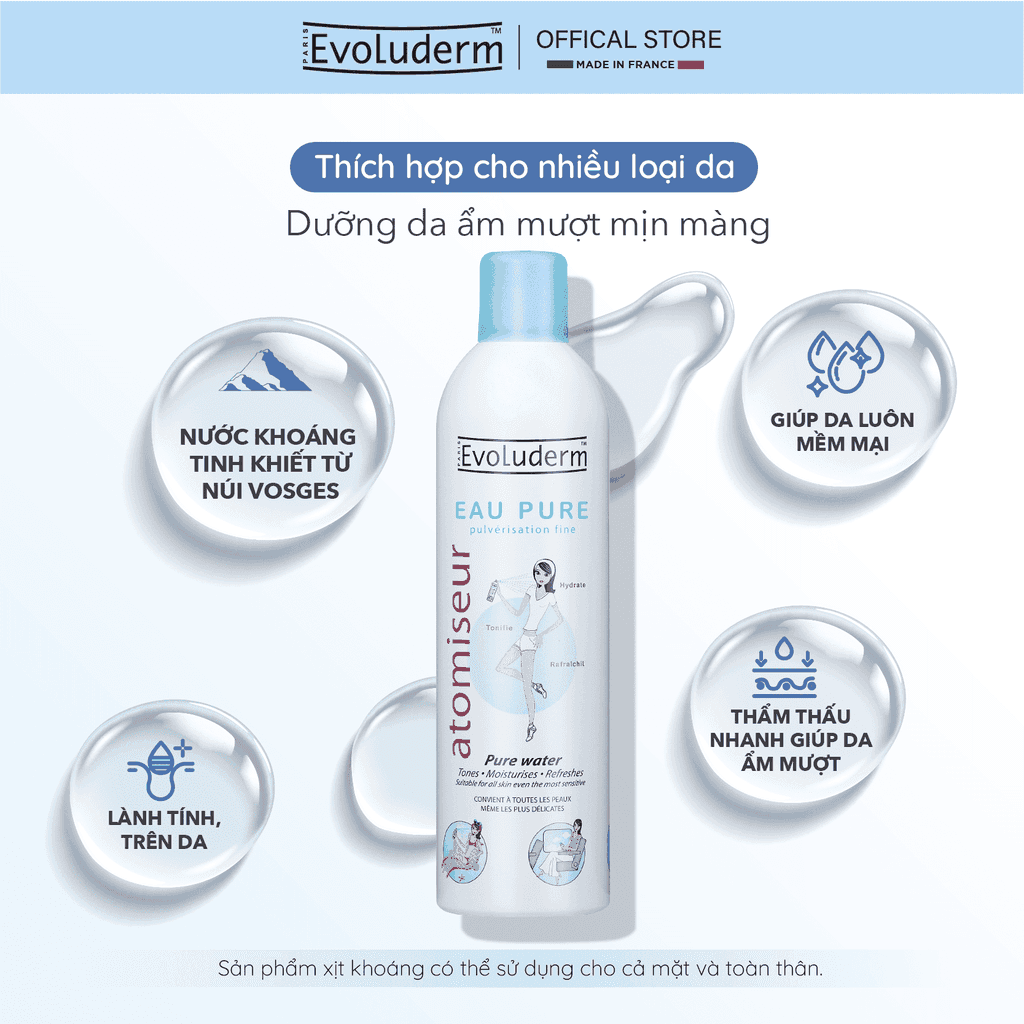 Xịt Khoáng Evoluderm - Pháp 400ml