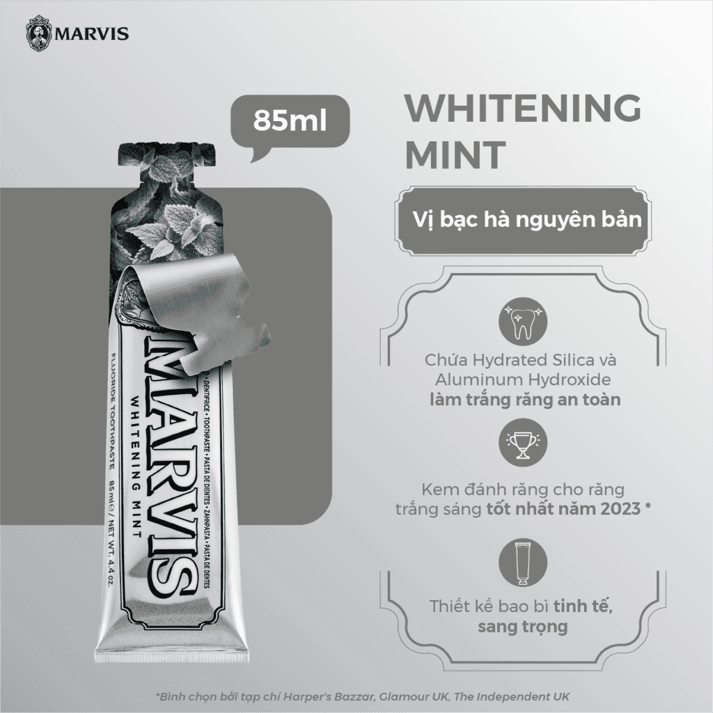 Kem Đánh Răng Marvis Whitening Mint 85ml - MÀU BẠC