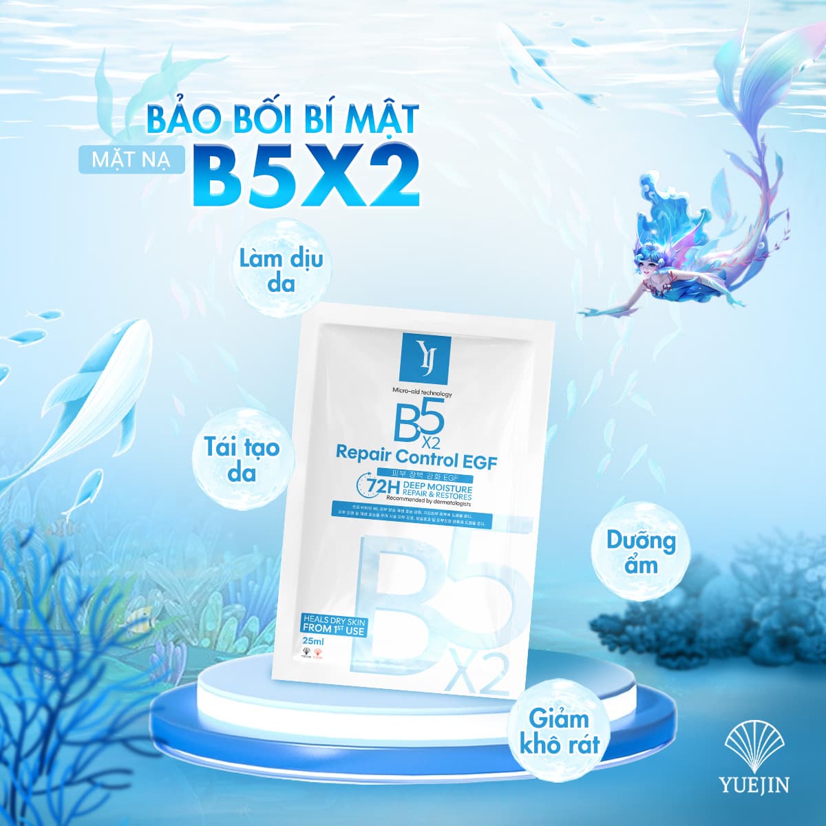Mặt Nạ Phục Hồi Cấp Ẩm Yuejin B5 X2- XANH DƯƠNG (10 miếng )- MẪU MỚI