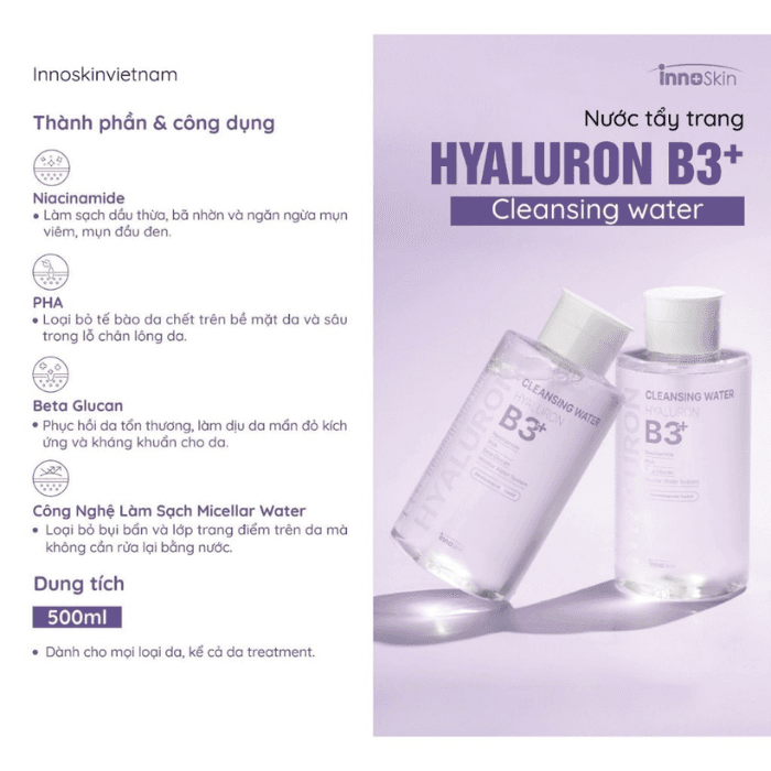 Nước tẩy trang B3 Hyaluron Innoskin 500ml