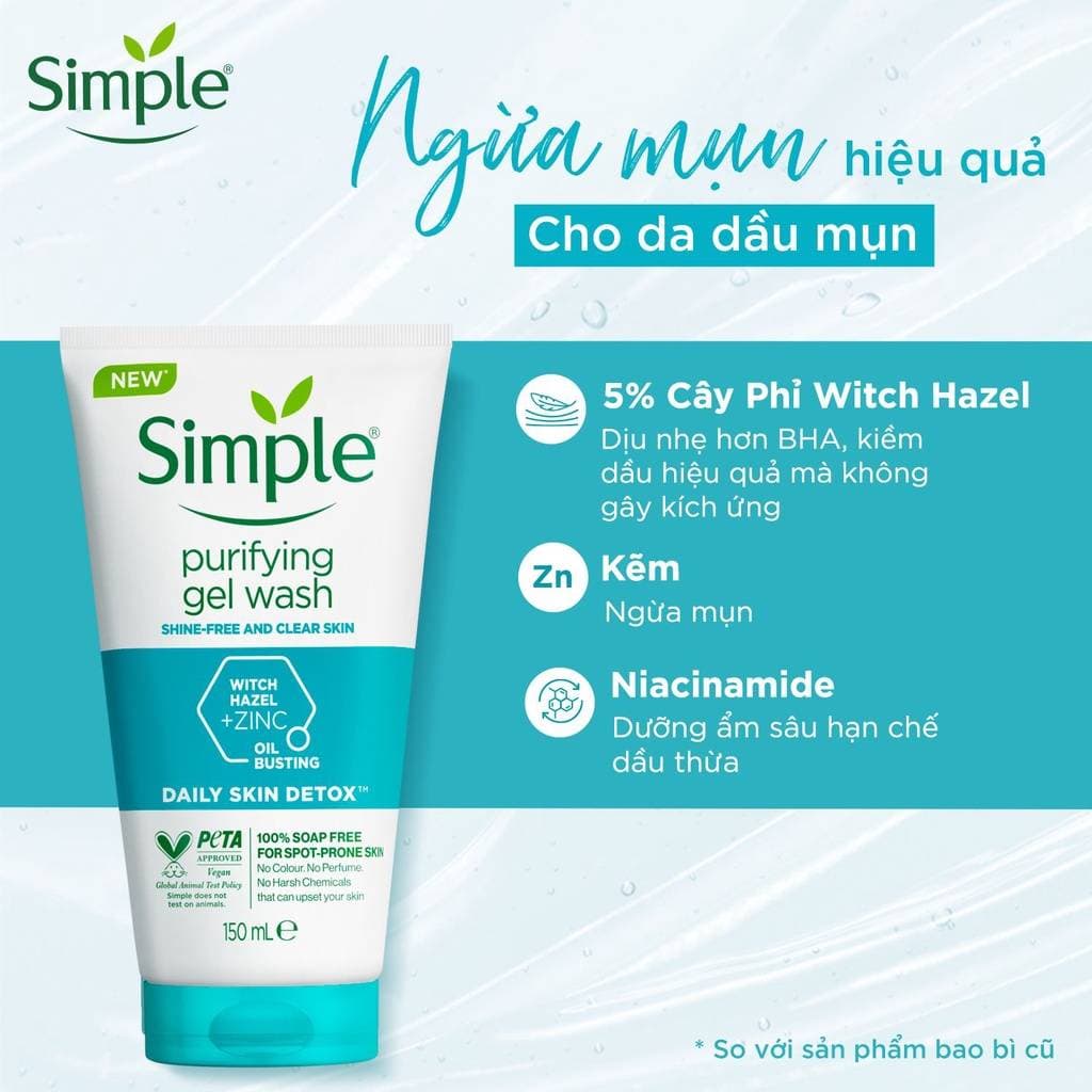Sữa rửa mặt Simple Purifying gel wash - TRẮNG XANH DƯƠNG - Dầu mụn