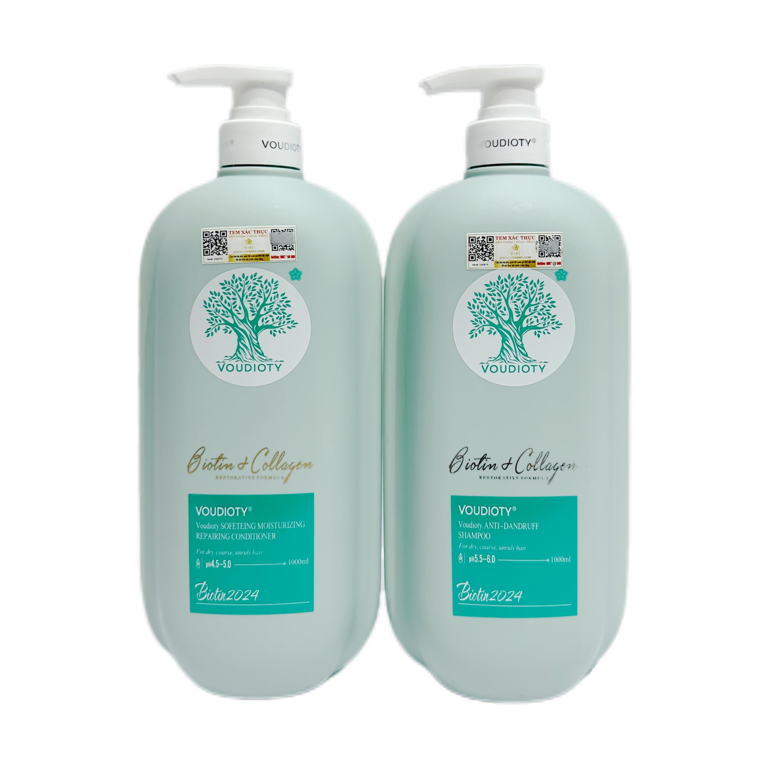VOUDIOTY Biotin BẢN DẸT cặp gội xả to 1000ml