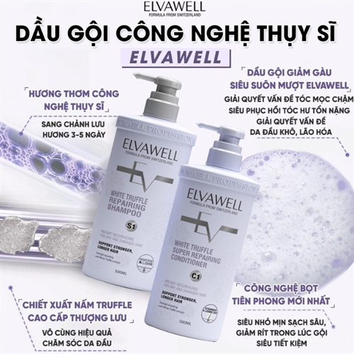 Cặp Dầu Gội Xả ELVAWELL nhỏ 500ml - Hình 1