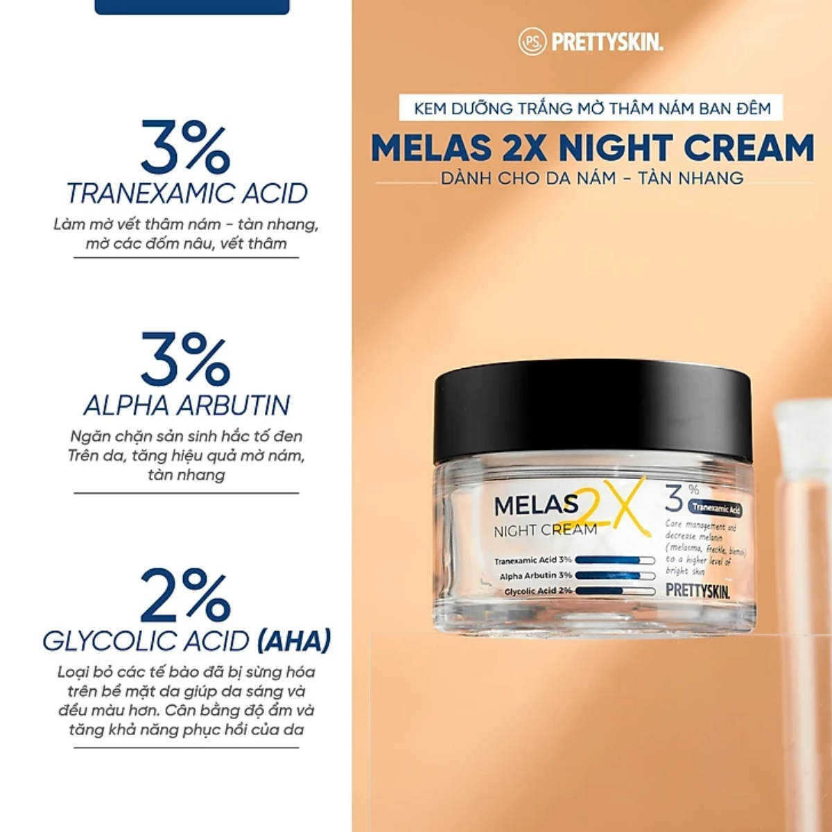Pretty Skin - Kem dưỡng Melas 2X Cream - Hình 1