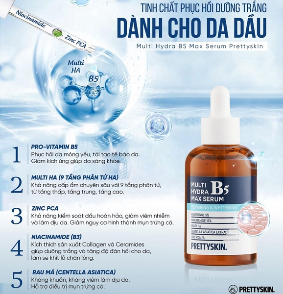 Pretty Skin - Serum phục hồi dưỡng trắng B5 da dầu ( XANH ĐẬM ) - Hình 1