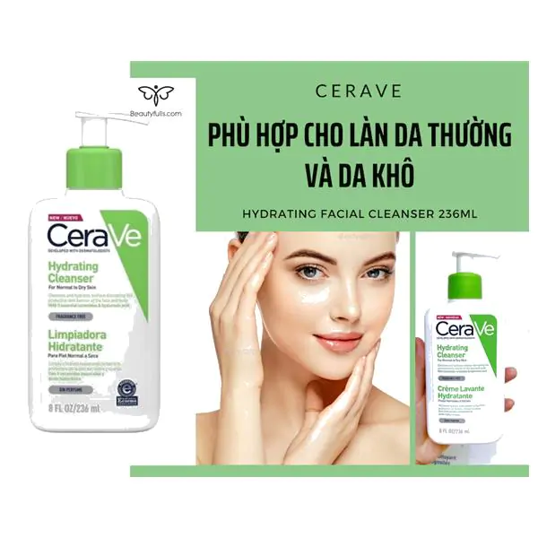 Sữa rửa mặt Cerave HYDRATING 236 ml - Da Khô (Xanh LÁ) - Hình 1
